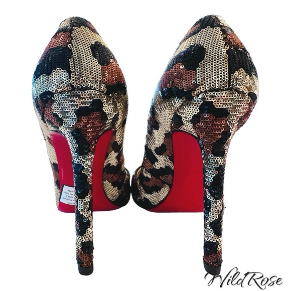CHRISTIAN LOUBOUTIN BROWN SILVER BLACK LEOPARD PAILLETTES SEQUIN PIGALLE 36.5 - Picture 10 of 16